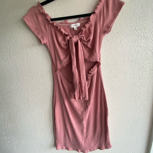 Pink Knit Cut Out Mini Summer Dress - Picture 1 of 3
